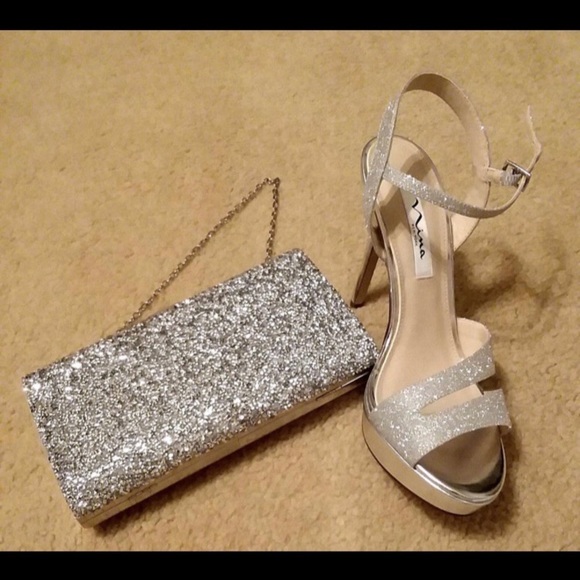 Silver Rhinestone Evening Clutch Bag with short and long strap - Picture 2 of 12